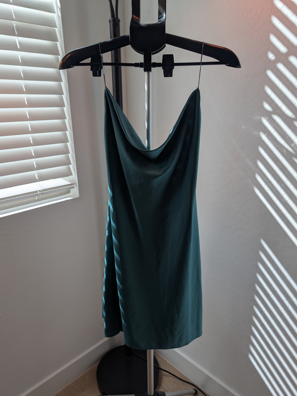 Double Zero Mini Green Satin Cowl Neck Dress